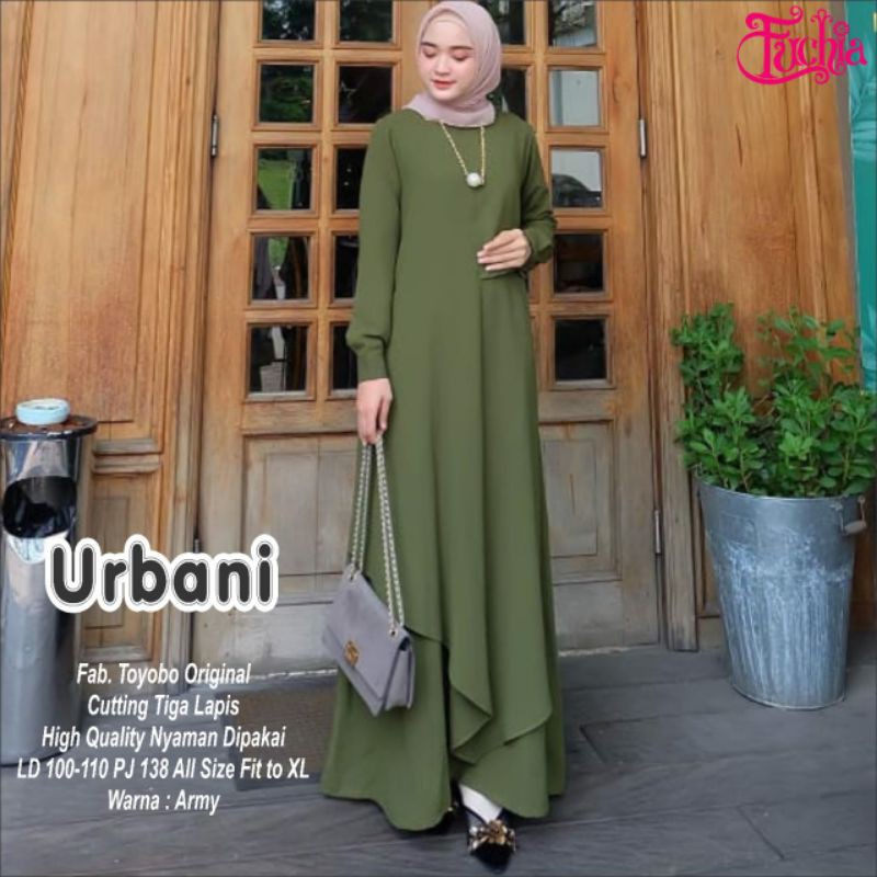 Dress Urbani Gamis Polos Ld 100-110 Pj 135 Allsize Ori Toyobo Premium