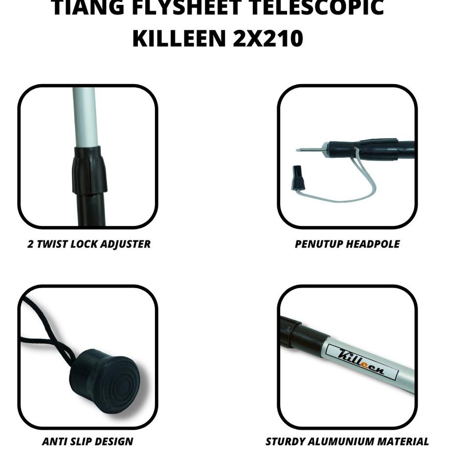 ☀ Tiang Flysheet Tenda Teleskopik KILLEEN 85 - 260 Cm - Tiang Double - Tarptent Awning Tenda Camperv