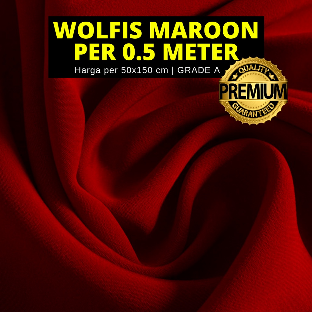 Kain Wolfis Wolvis Wollpeach Merah Maroon Orange Bata Grade A Harga per 0,5m