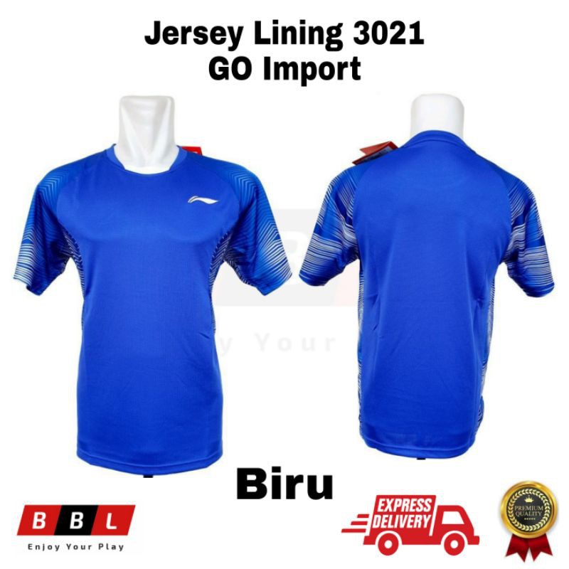 Kaos Badminton Lining 3021 Biru Grade Ori / kaos Bulutangkis Lining GO Import / baju Badminton murah