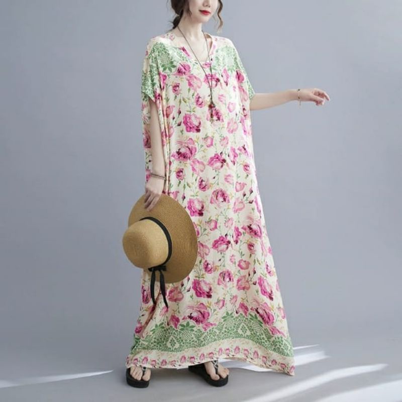 MDLV ~ 91009# Homewear Maxi Dress Maxi Flower Bigsize Dress Oversize Fashion Import