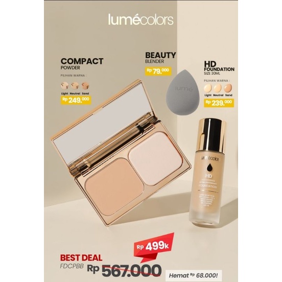 Lumecolors FDCPBB (Foundation+Compact Powder+Beauty Blender) 100% Original Lumecolors Samarinda