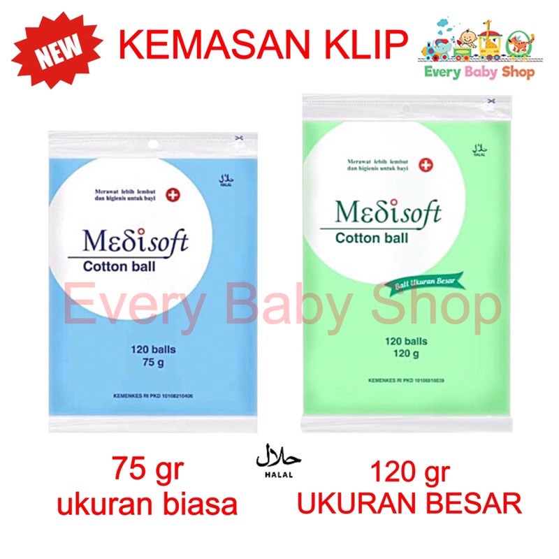 MEDISOFT COTTON BALL 120 balls 75 / 120 gr - Bola Kapas Bayi isi 120pcs - Reguler / BIG SIZE