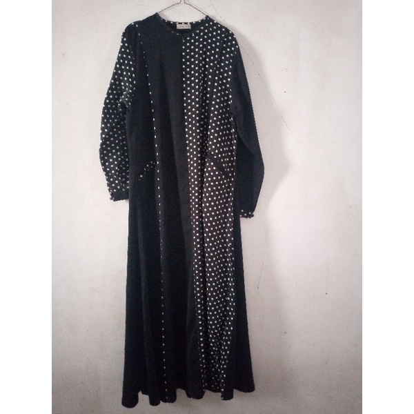 preloved gamis albani corner jetblack mix polka ld 104 pb 140