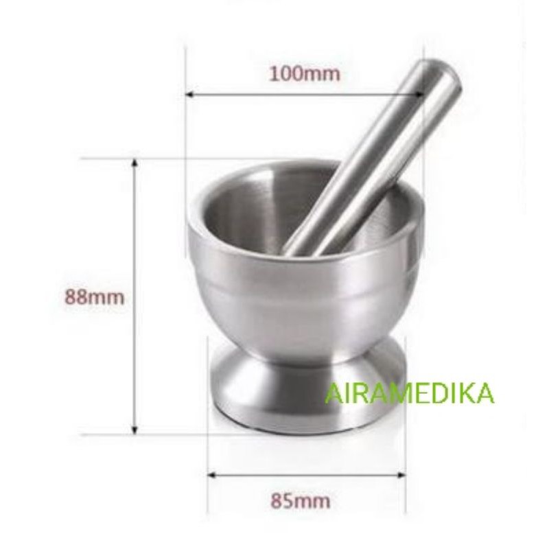 Mortar Penumbuk Obat 10cm Stainless Steel / Alat Penumbuk Obat / Lumpang Serbaguna Stainless Steel