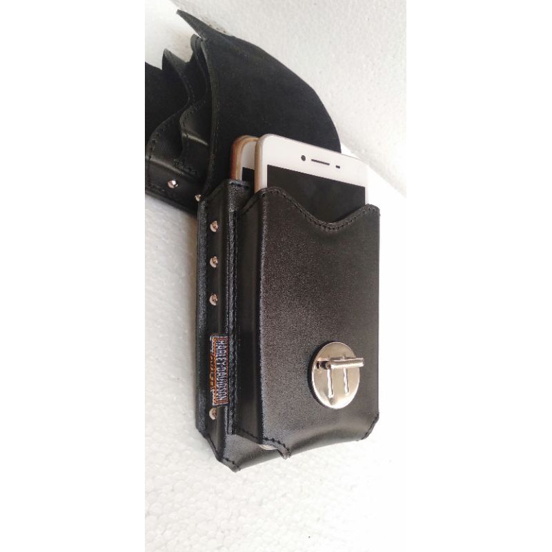 dompet hp pinggang sarung hp kulit asli 6,7&quot; double selot harley