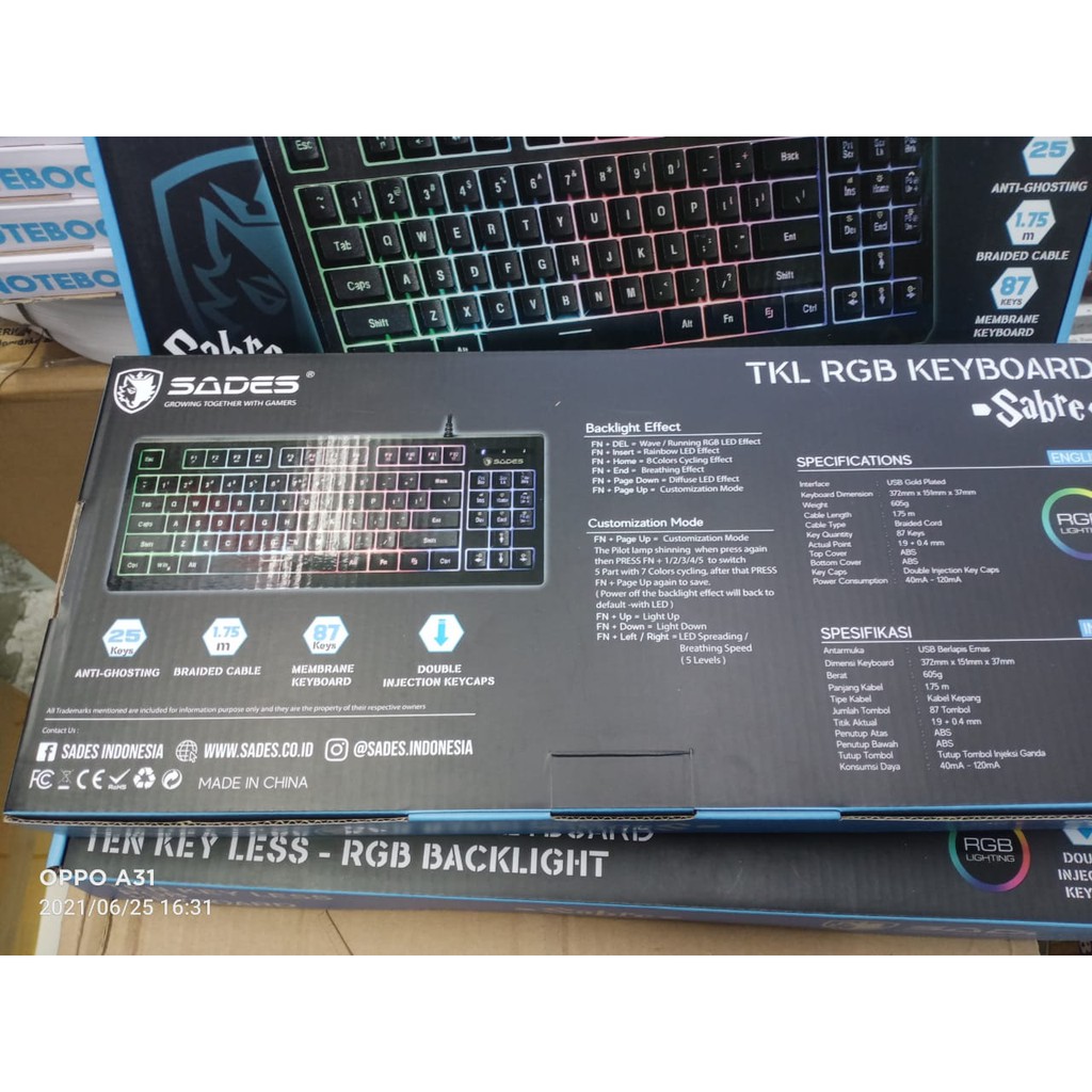 Keyboard Gaming Sades Sabre TKL RGB Membrane original sades garansi resmi 1 tahun