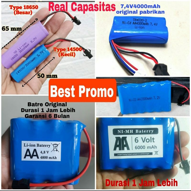 PROMO COD Baterai Mobil remot RC 4,8V dan 3,7V Batere Tunggal Cadangan Batre Cas Mainan Remote Control