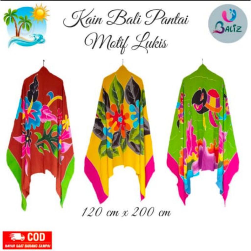Kain Pantai / Selendang Pantai / Selimut Pantai / Sarung Bali Size Jumbo / motif Kembang Lukis
