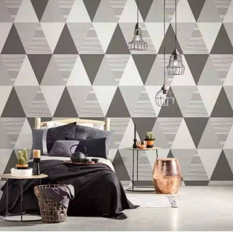 Wallpaper Sticker Dinding Motif Segitiga Abu-abu Putih Hitam