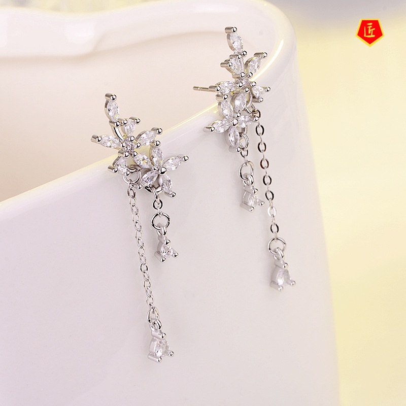 [Ready Stock]Flower Tassel Earrings Female Temperament Elegant
