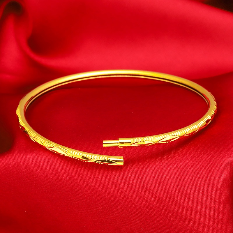 Gelang Model Terbuka Lapis Emas Emas Asli Kadar 375Gaya Korea Untuk Wanita