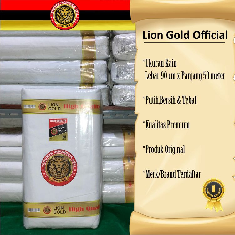 Kain Kafan 1 Gulung Lebar 90 cm Mori Putih 1 Roll Super Tebal Cap Lion Gold