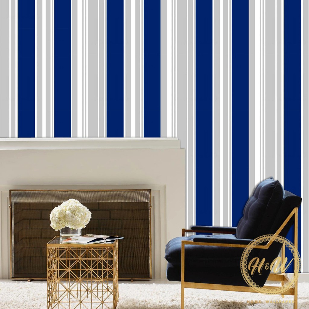 Wallpaper Stiker Dinding | Motif Salur Navy | 45 cm x +-10 m | Anti Air | Solusi Dekorasi