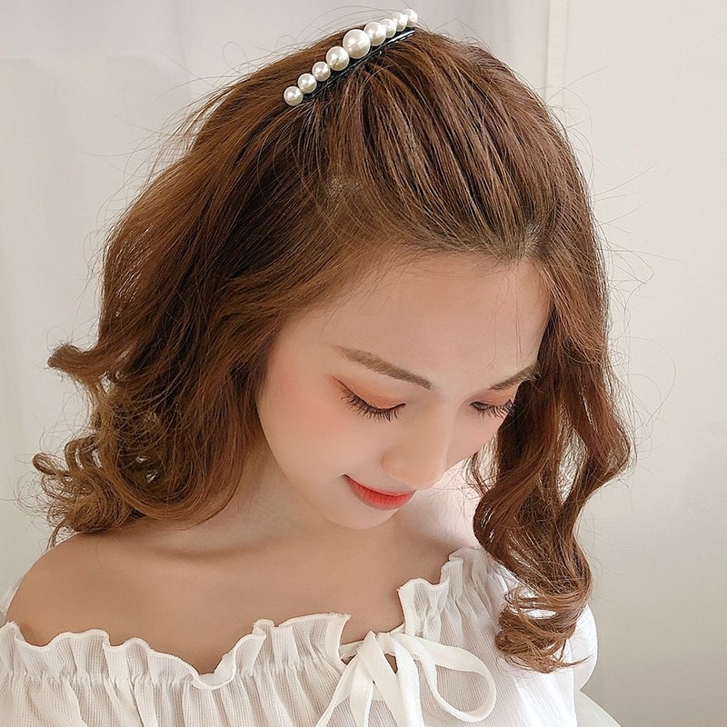 Sirkam Sanggul 10.3cm Import Rambut Modern dengan Aksesoris Mutiara Warna Hitam 7 Taring Pearl Hair Comb