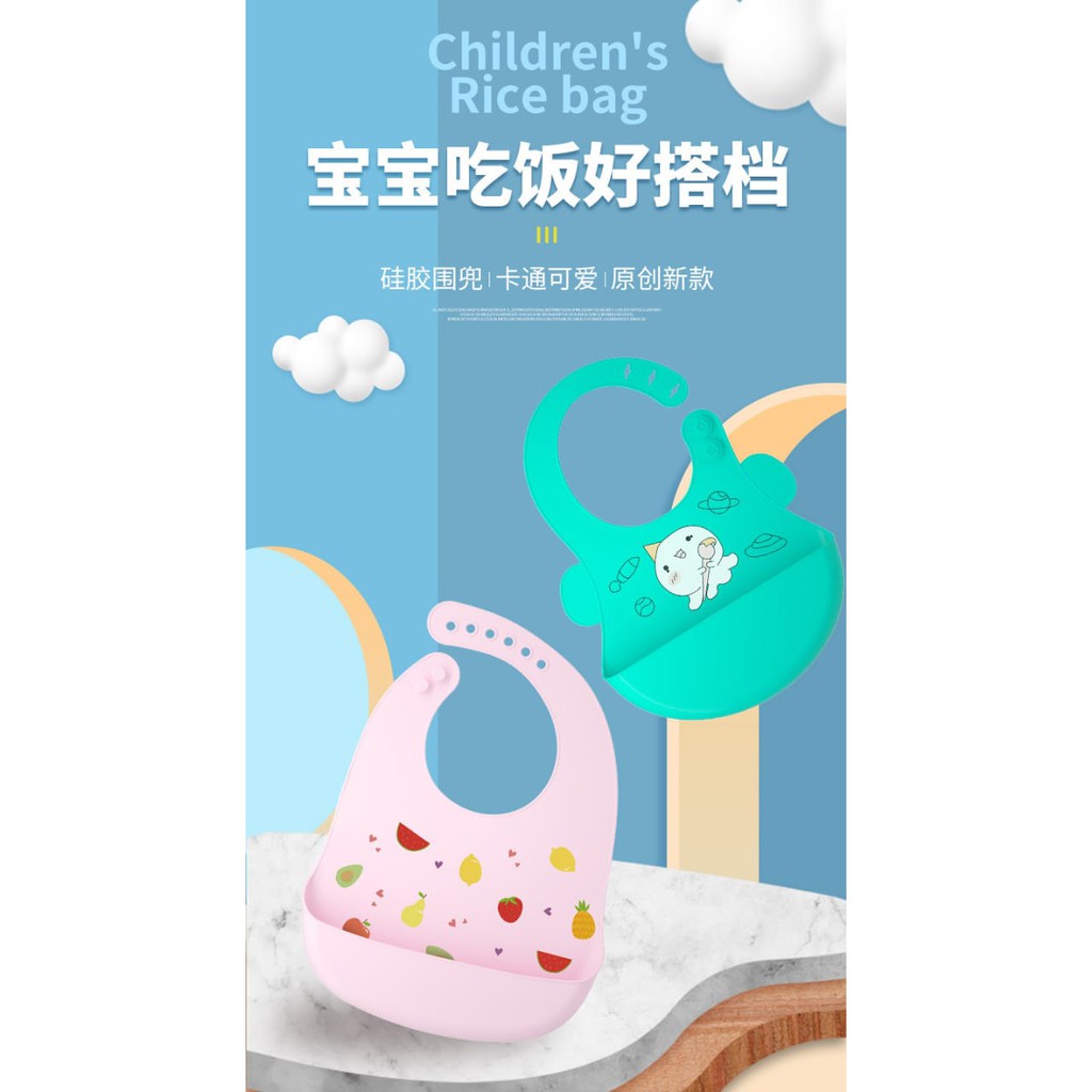 (Pimenova) Silicone Baby Bib Waterproof Washable Soft Silicione BIB Celemek Bayi Soft Silicone