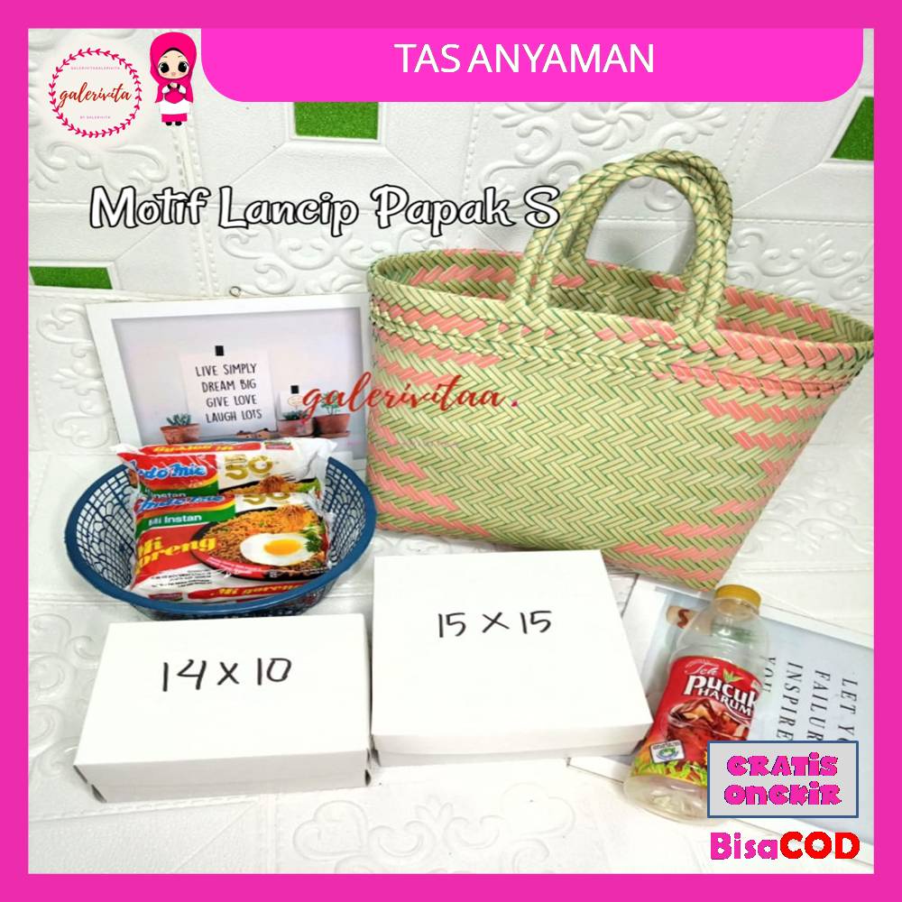 Tas Anyaman Plastik Kecil Size S Lancip Papak / Tas Keranjang Plastik Jinjing / Tas Hampers Ukuran S