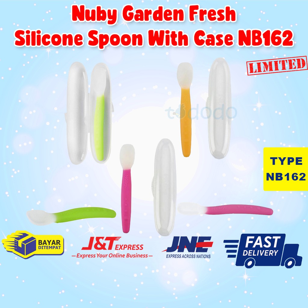 Nuby Garden Fresh Silicone Spoon With Case NB162 - Sendok Silikon Anak