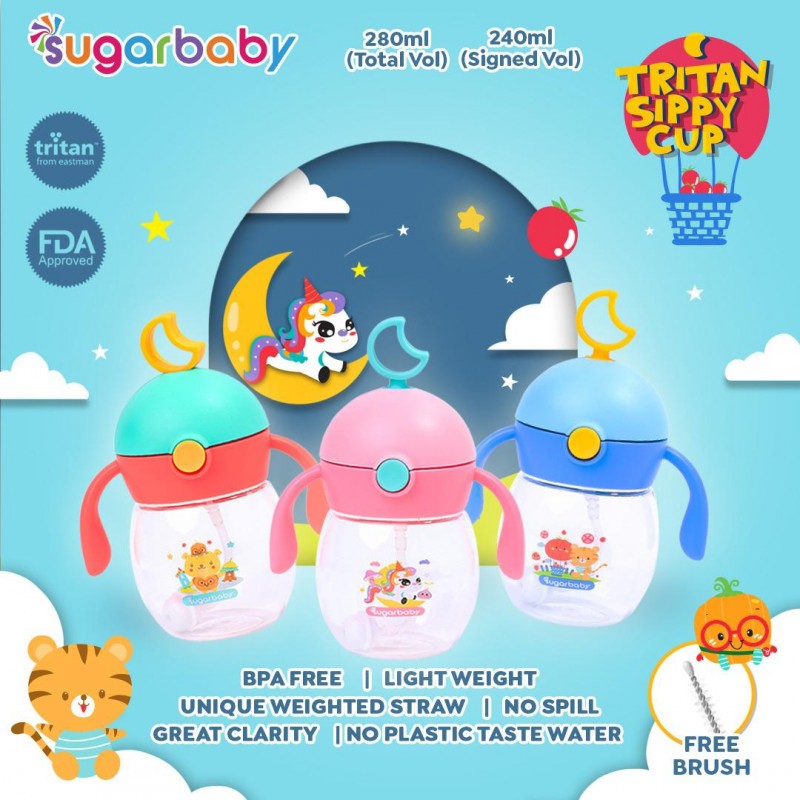 Sugar Baby Tritan Sippy Cup Botol Minum Anak 240 / 280 ml Moon - Pilih Warna