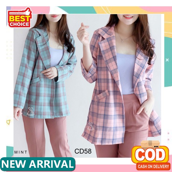 Blazer Import Kotak Wanita / Blz Kerja Kantoran / Zahra - 27/ Blzer Te Cd54 - Outer Blazer Linen S C