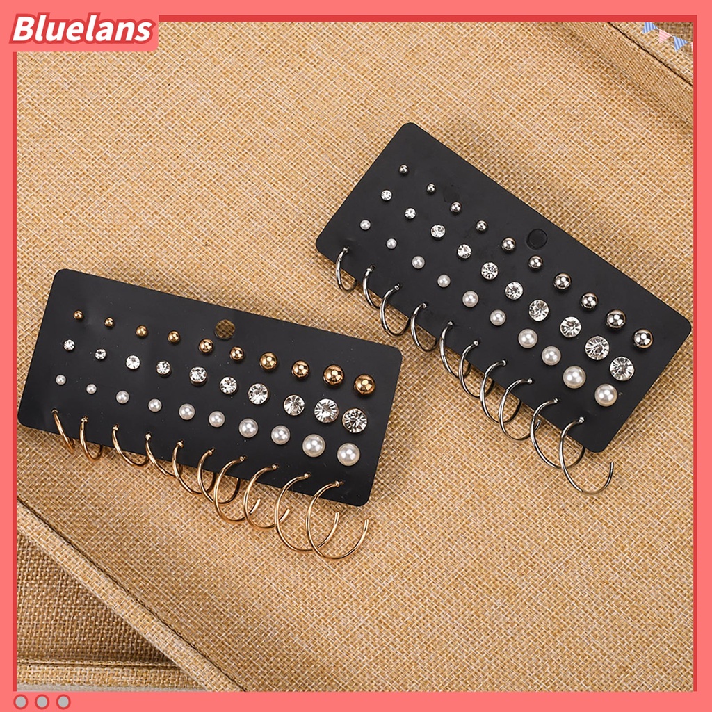 40pcs / Lembar Anting Stud Bentuk Bulat Aksen Mutiara Tiruan Bahan Cubic Zirconia Untuk Wanita