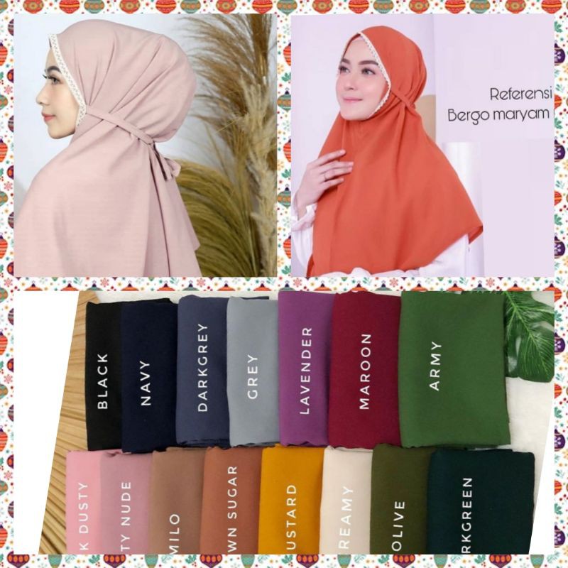 Jilbab bergo alazhar / Hijab bergo Maryam renda non pet / bergo renda