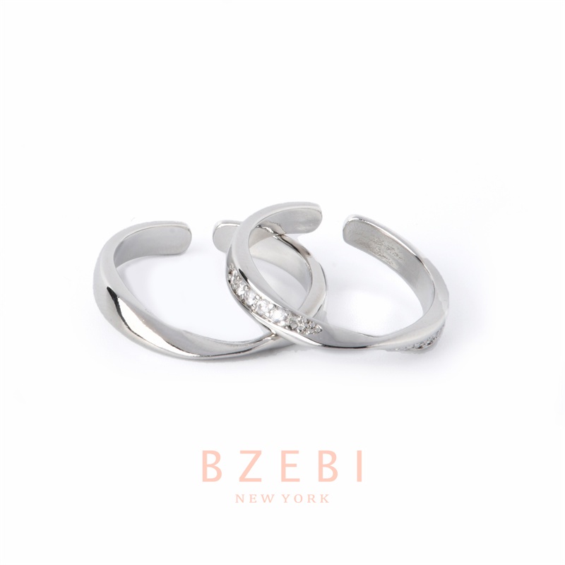 Bzebi Set Cincin Platinum 18k Minimalis Gaya Korea Dengan Kotak Untuk Pasangan / Pria / Wanita 887r