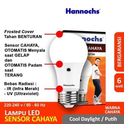 LAMPU LED HANNOCHS SENSOR CAHAYA 6 WATT BOHLAM LED HANNOCHS 6w PUTIH