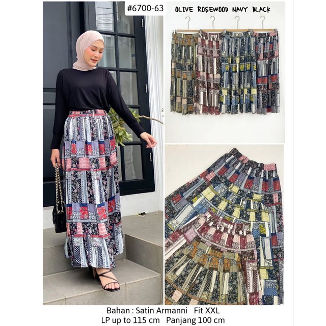 SK6700-63 ( SELENNA Bohemian patchwork satin pleats skirt)