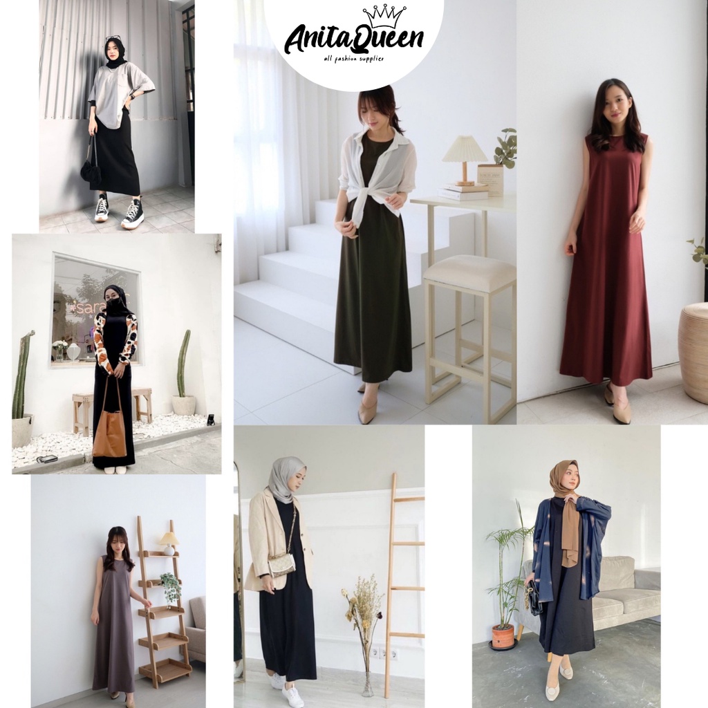 RJ3 LONG DRESS TANPA LENGAN /LONG DRESS WANITA MUSLIMAH/DRESS KOREAN