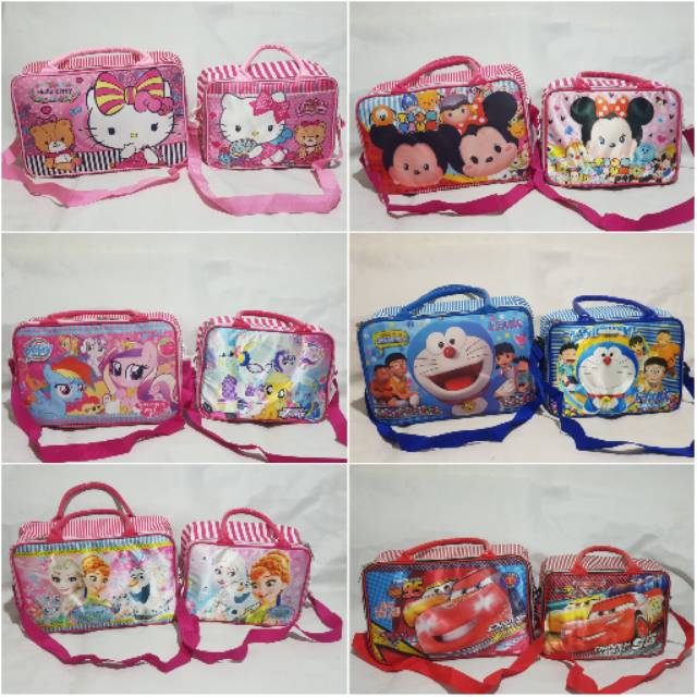 Paket Set 2 in 1 Travel Bag Kanvas Kotak Karakter (Isi 2 tas kanvas : 1 Besar + 1 Medium)