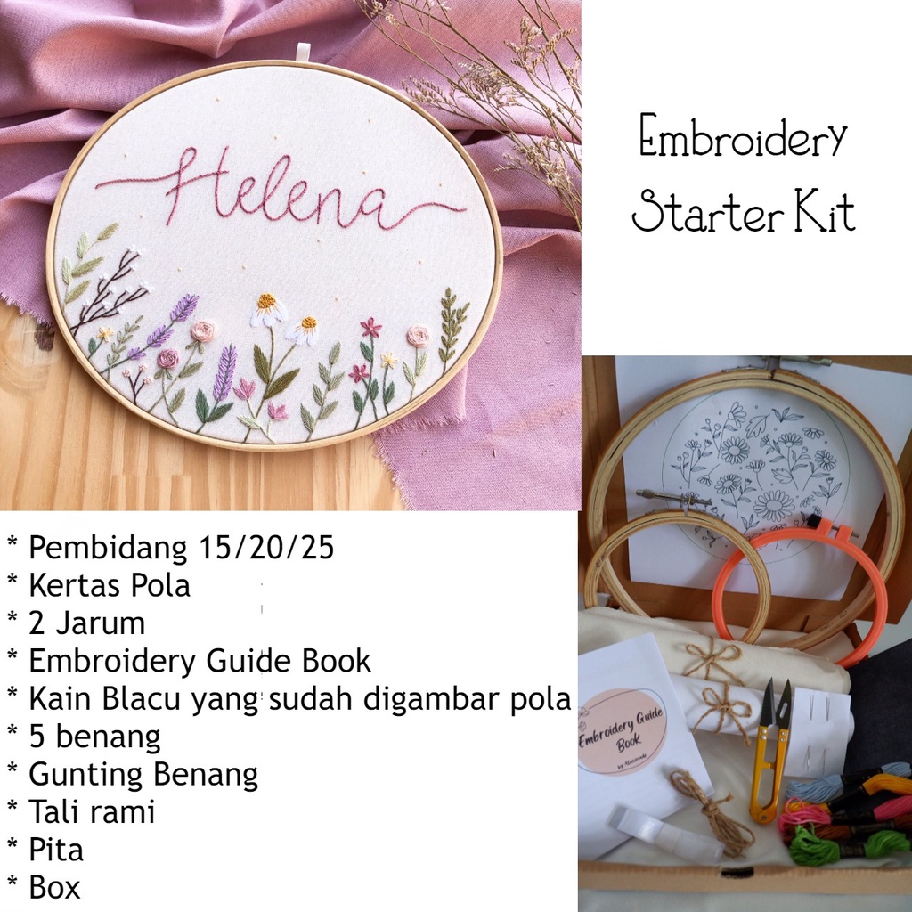 Embroidery Kit Package Custom Kids Name/Paket Sulam Untuk Pemula/Paket Sulam Tangan/Menyulam Kit/Dec