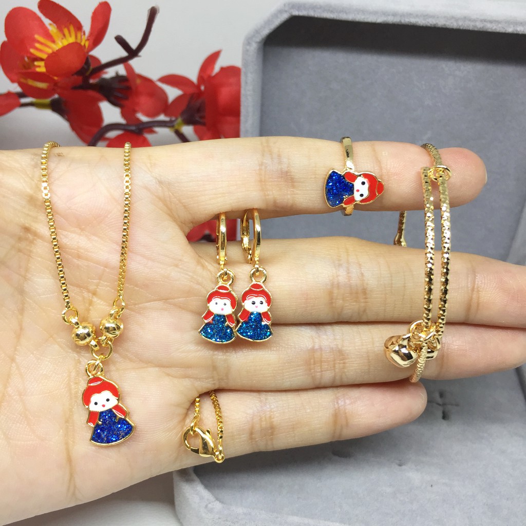 Xuping Set Anak 4 Pcs Isi Kalung Gelang Anting Cincin Princess Glitter Biru - BS012