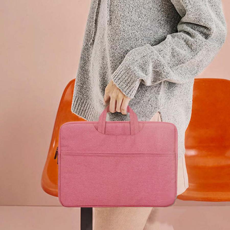 Tas Laptop Softcase Nylon Jinjing Zipper 15 inch pink