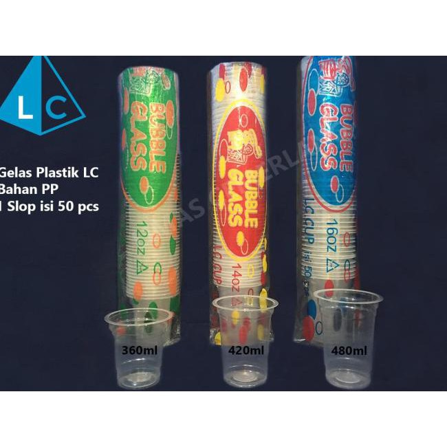JO76 GELAS PLASTIK LC BUBBLE CUP 12OZ/14OZ/16OZ 1SLOP ISI 50PCS - BIRU ZZ4S