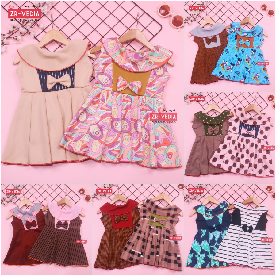 Dress Cantika uk Bayi 3-12 Bulan / Baju Anak Perempuan Harian Gaun Pesta Polos Dres Yukensi Murah