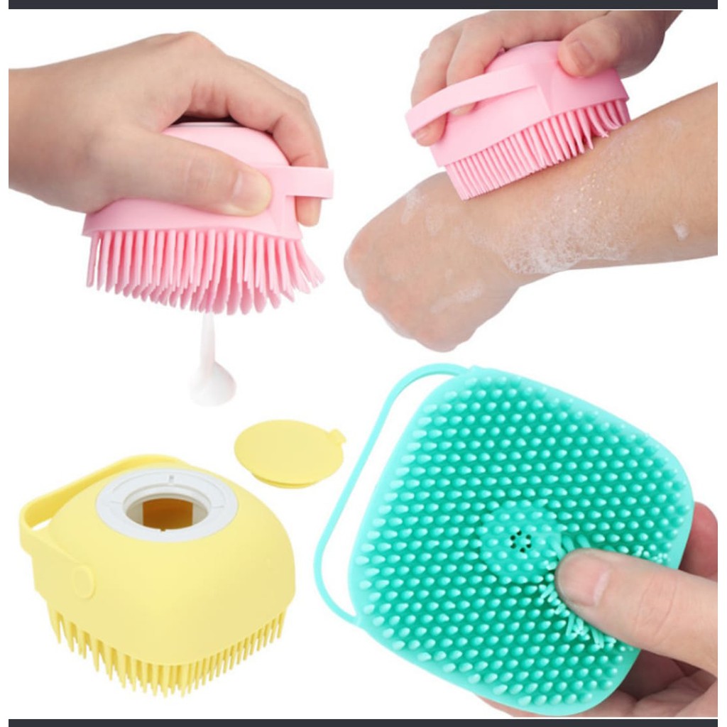 Sikat Silikon Mandi Badan Dispenser Bubble Bath Shower Baby Puff Brush