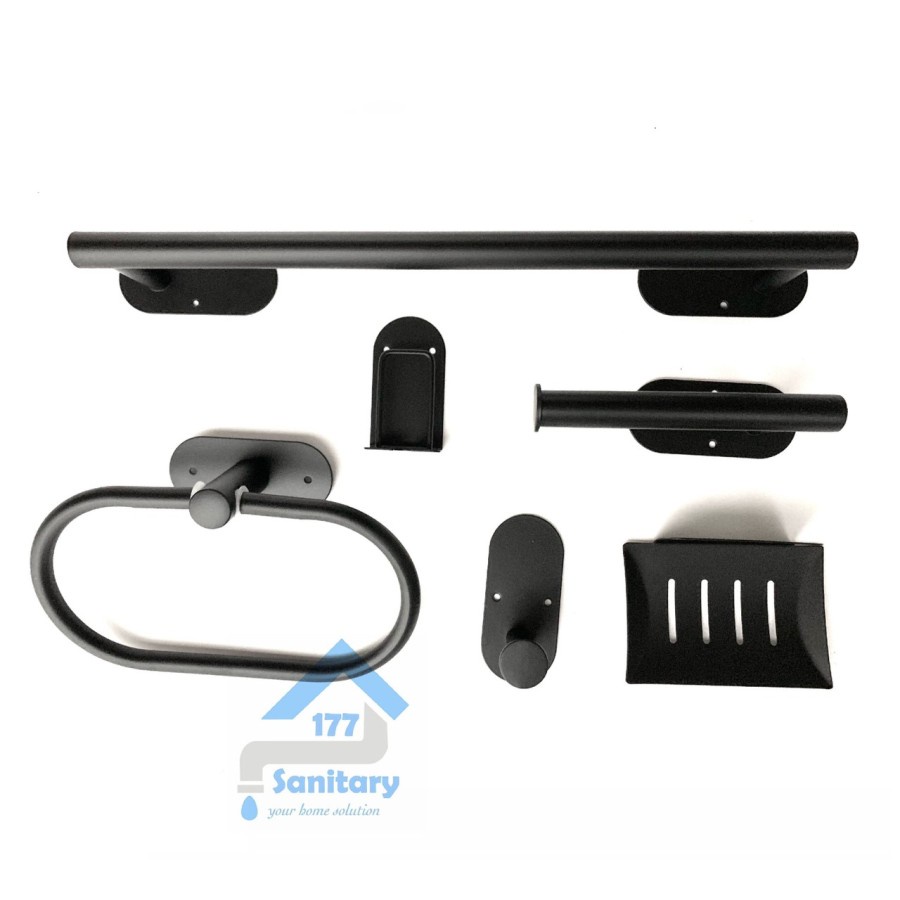 Bathroom set Black series Mini RH40 - Paket towel ring rak handuk tisu hp hitam minimalis