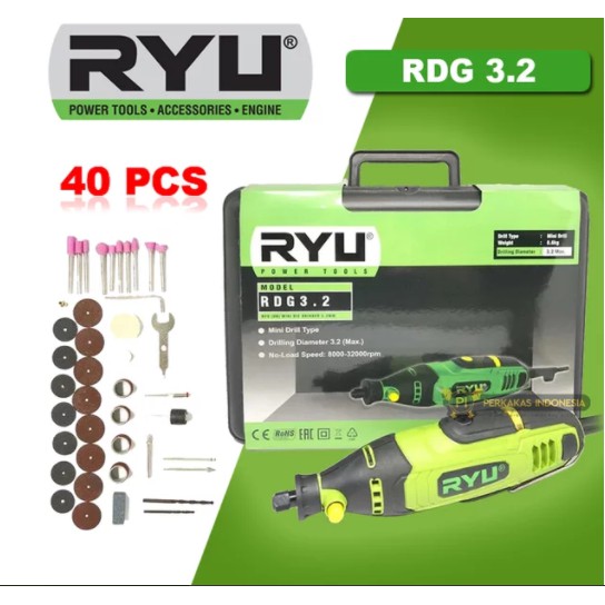 Mini Grinder Rotary Tools RYU RDG 3.2 mm SET 40 pcs Mesin Die Gerinda Drill Tuner Bor Kecil Flexible