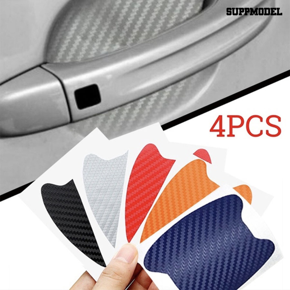 Car 4Pcs Stiker Cover Gagang Pintu Mobil Universal 4D Bahan Carbon Fiber Anti Gores