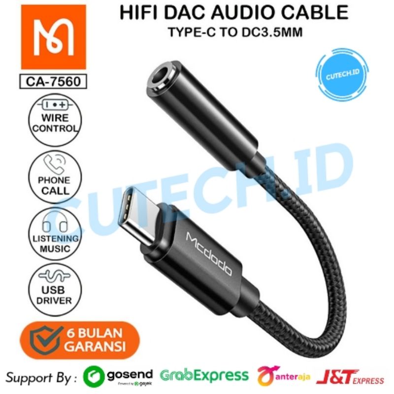 MCDODO CONVERTER SPLITTER TYPE C TO JACK AUDIO 3.5MM SUPPORT HIFI DAC / CA-7560