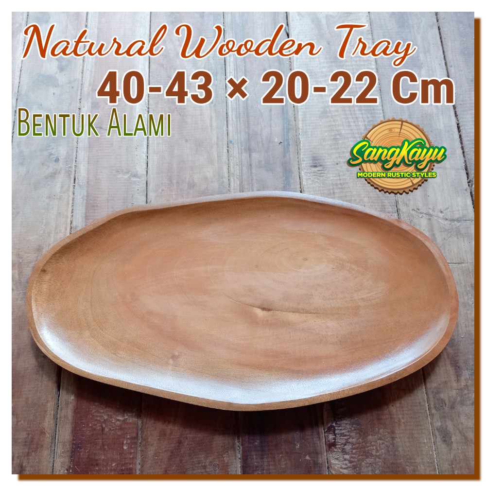 Nampan kayu alami 40-43x20-22x2 Natural wooden tray nampan piring saji