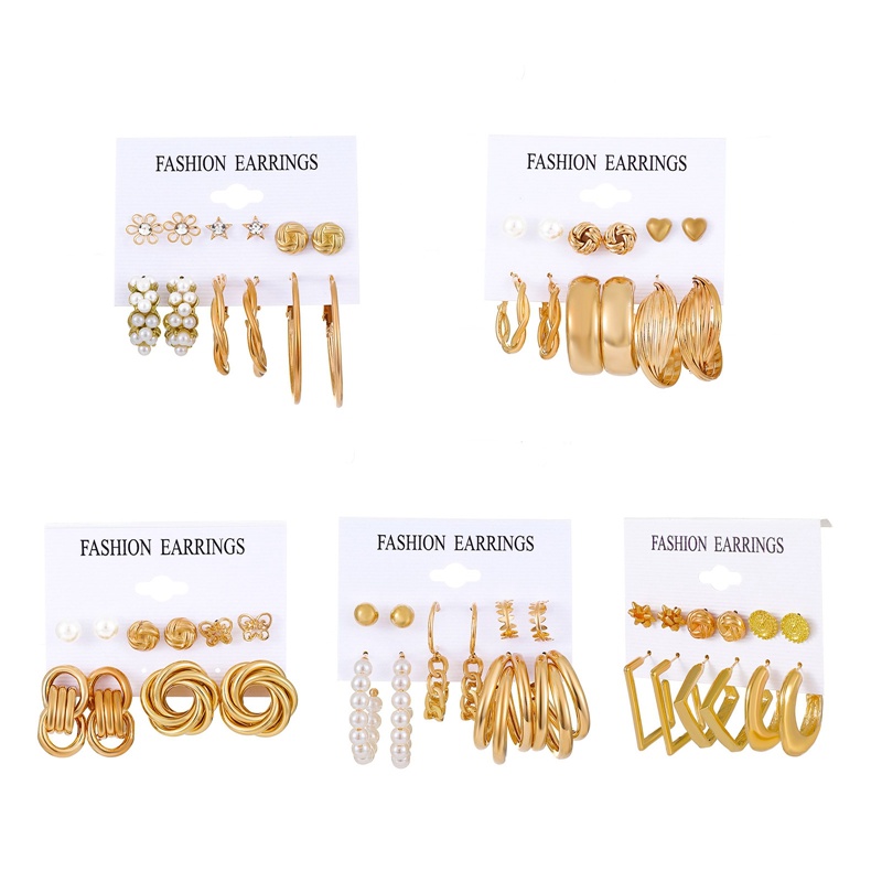 6 Pasang / Set Anting Hoop Desain Hati Butterfly Lingkaran Besar Aksen Mutiara Untuk Wanita