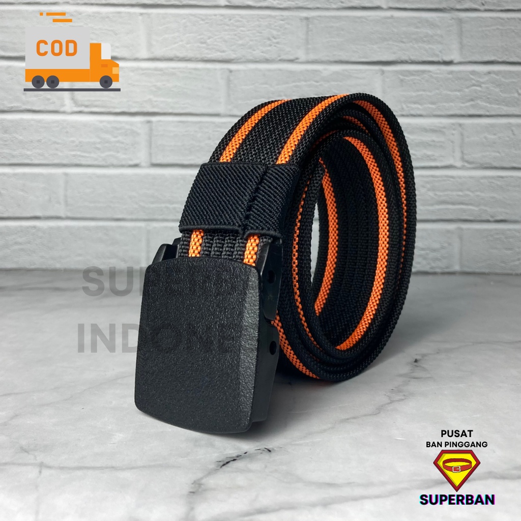 IKAT PINGGANG PRIA TRAVEL HITAM ORANGE CASUAL ANTI DETECTOR BAN GESPER SABUK MODEL KEPALA MEN - SUPERBAN