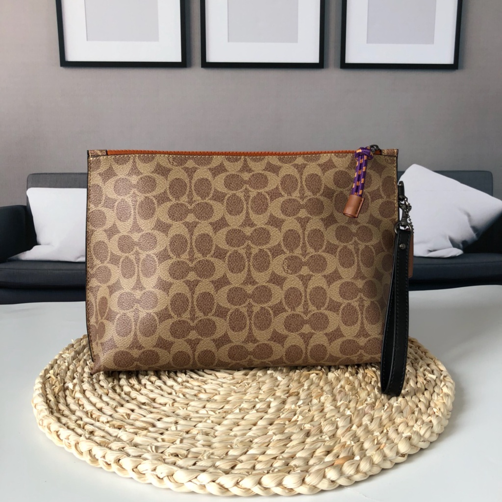 [Instant/Same Day] 69213  coach cowhide with PVC material men and women clutch wrist bag  snb
