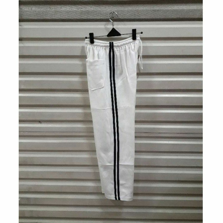 Celana training putih gading lis hitam dewasa pria/wanita#training bahan adidas L XL