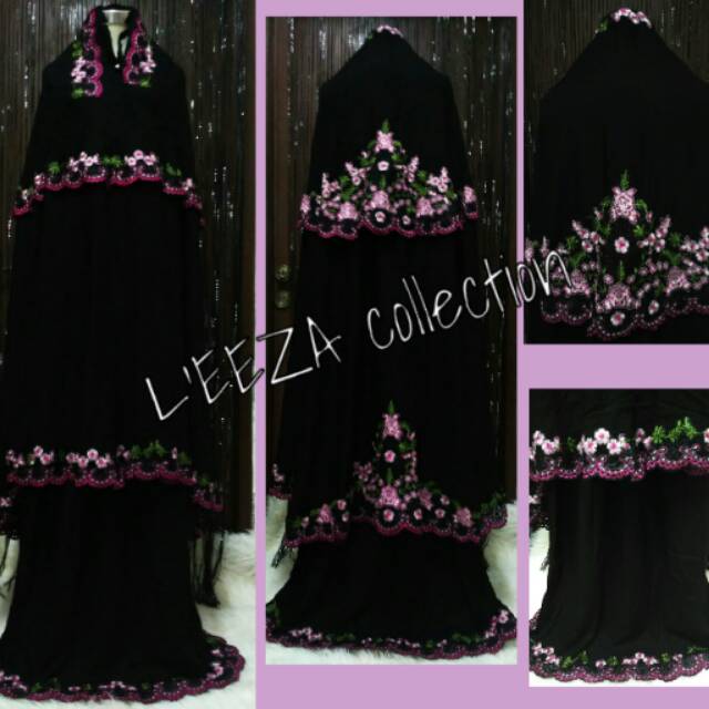 Mukena Black Rayon Cotton by L'eeza Embroidery