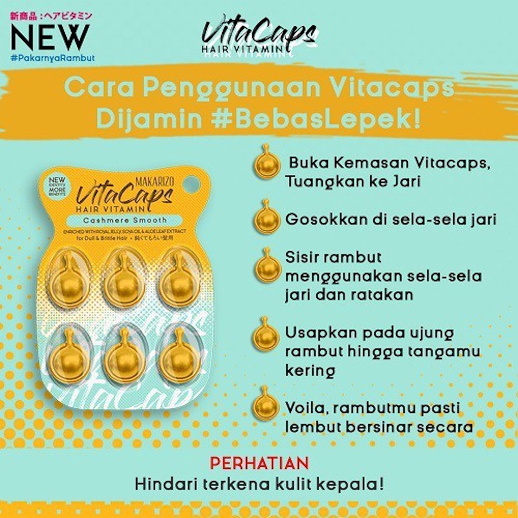 PAKET ISI 3 Makarizo VITACAPS Hair Vitamin Cashmere Smooth - Vitamin Rambut Kapsul 6 x 1 mL-2
