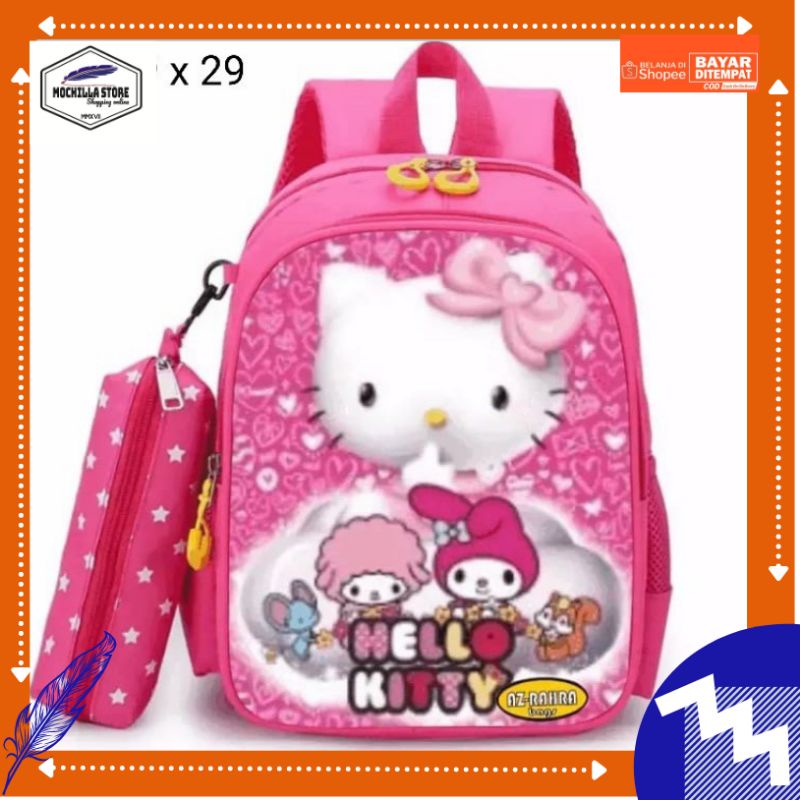Mochillastore -Tas Sekolah TK - SD Anak-anak Perempuan Ransel Tali Antihilang Kartun HelloKitty Ransel Tas  2 in 1 Tas COD Termurah