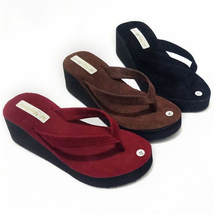 SENDAL WEDGES WANITA BELUDRU SOL KARET - SENDAL JEPIT WANITA - SANDAL SPON WANITA